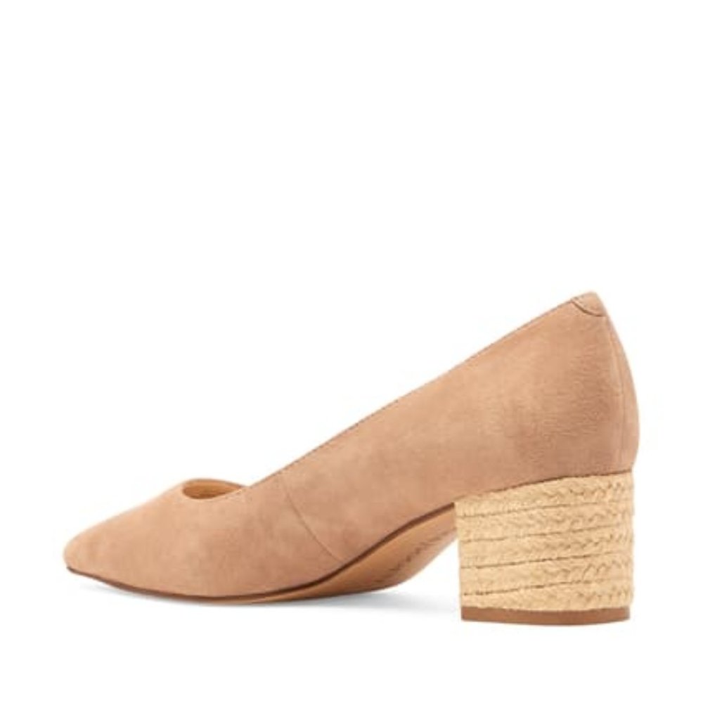 Sole Society Andorra Block Heeled Pumps, Taupe Suede Pointed Closed Toe Shoes